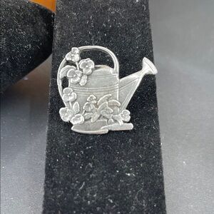 2.10.26-25 Birds & Blooms Limited Edition Pewter Floral Watering Can Brooch